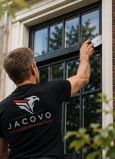 JACOVO medewerker werkt aan een houten kozijn